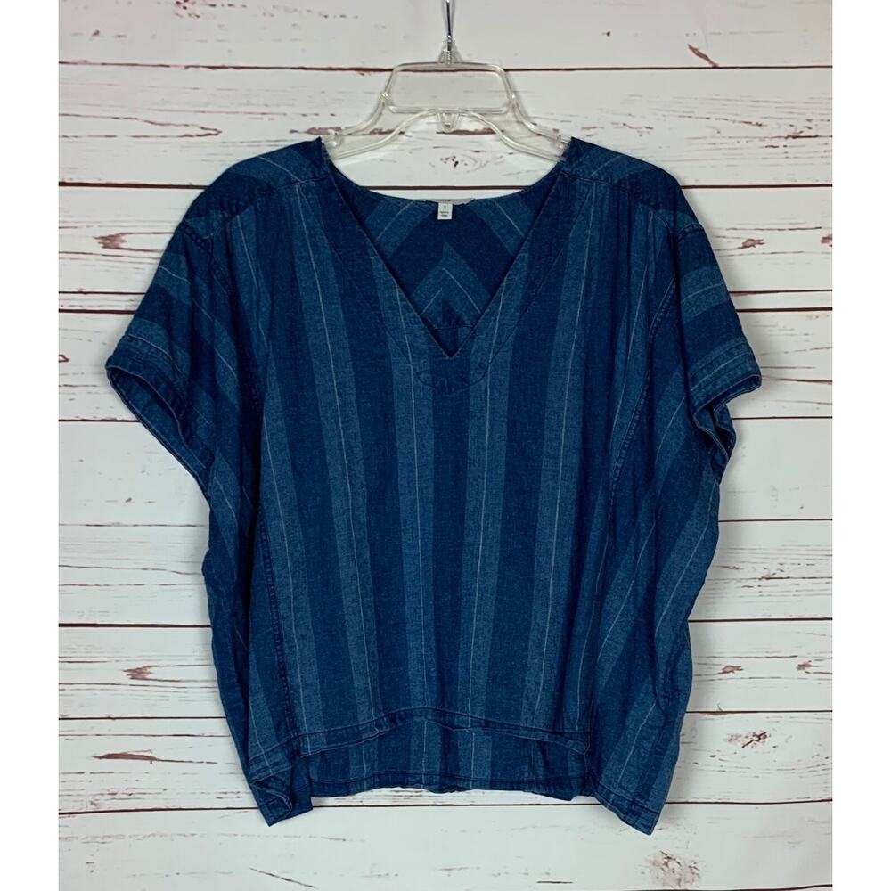 Joie Blue Striped V-Neck Boxy Top